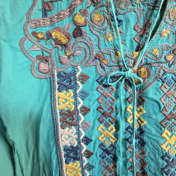 Johnny Was x Sundance Mila Embroidered Tunic Blouse Teal Blue Size Large EUC - Picture 9 of 14